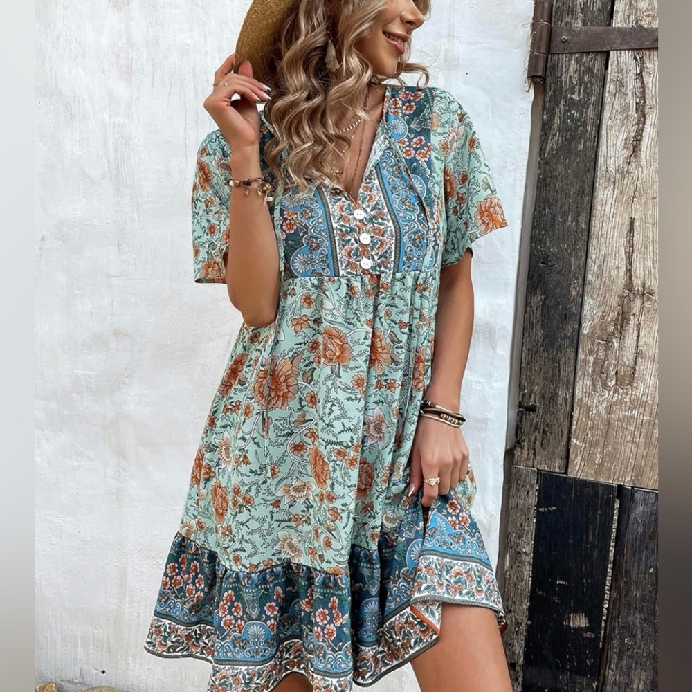Holidaya boho style multi print floral dress XL